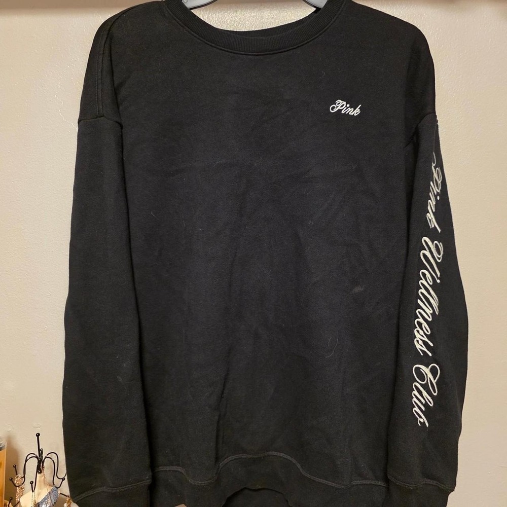 Victorias Secret PINK Wellness Club Black Crewneck Sweatshirt Womens Small S